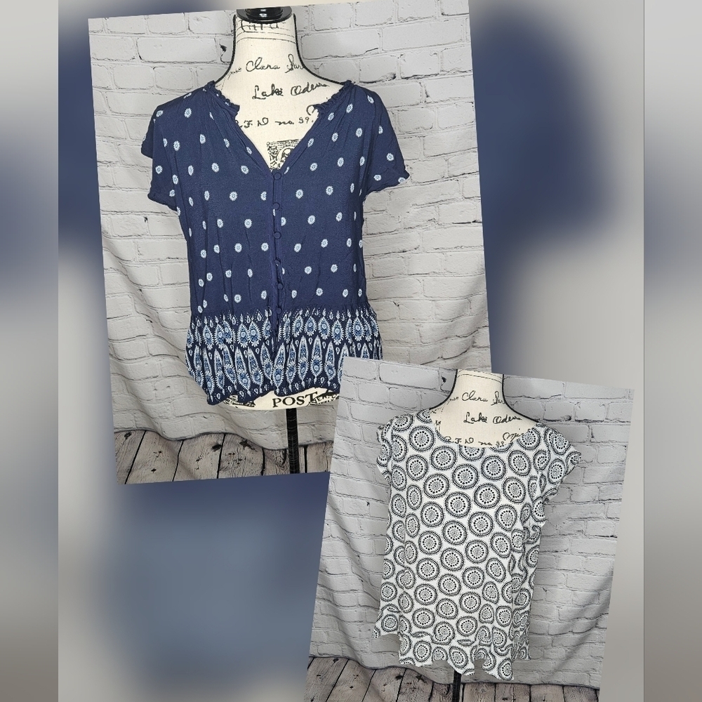 Loft Lot of 2 Tops Size Large Navy/White/Black